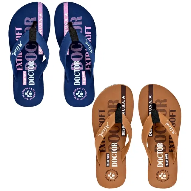 Flip-Flops for Women, Pack of 2 (Multicolour, 8)