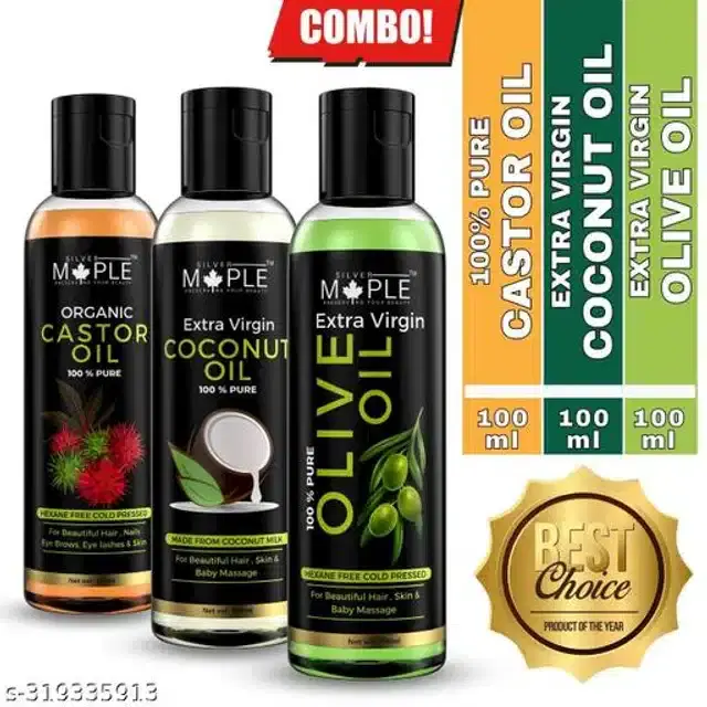 Silver Maple Herbal Castor with Coconut & Olive Oil, 100 ml, Pack of 3