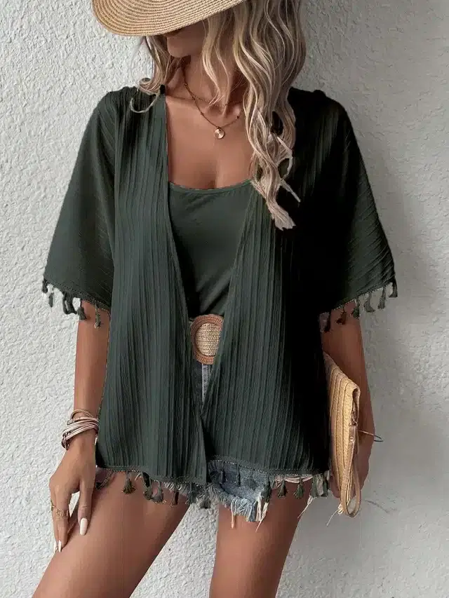 Georgette Printed Shrug for Women (Olive, M)