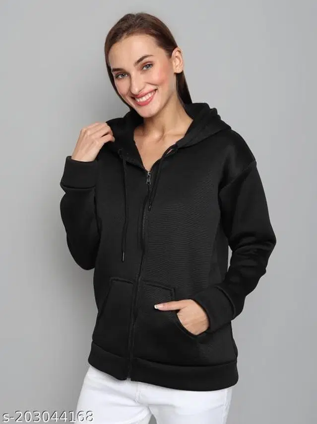 Woolen Hooded Sweater for Women (Black, M)
