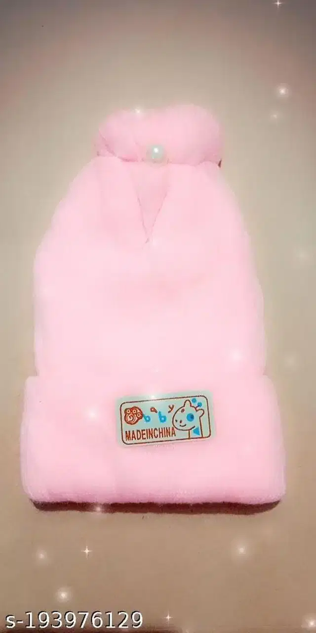 Woolen Cap for Kids (Pink, 0-3 Months)