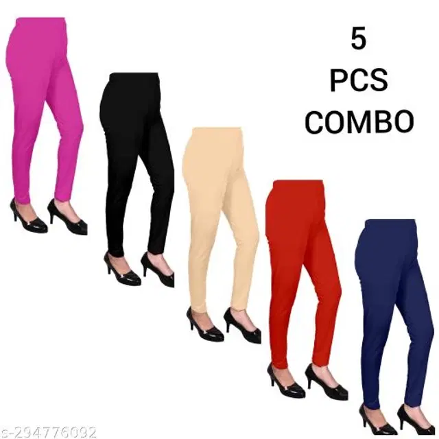 Lycra Blend Leggings for Women, Pack of 5 (Multicolor, L)