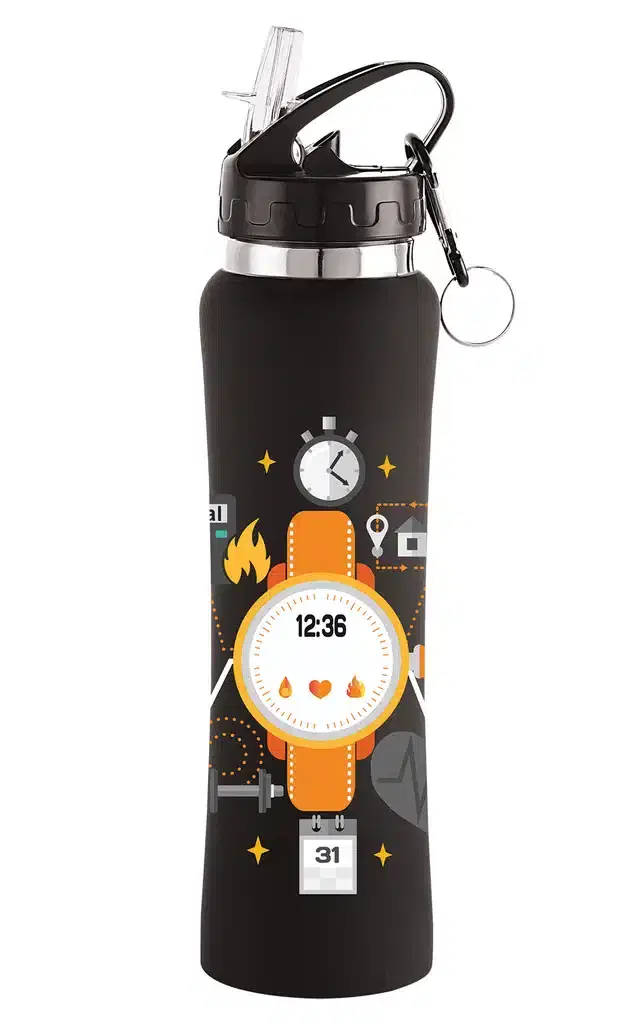Stainless Steel Sipper Water Bottle, Black, 750 ml