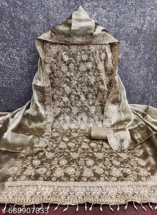Embroidered Anarkali Suit for Women (Gold, Un Stitched)