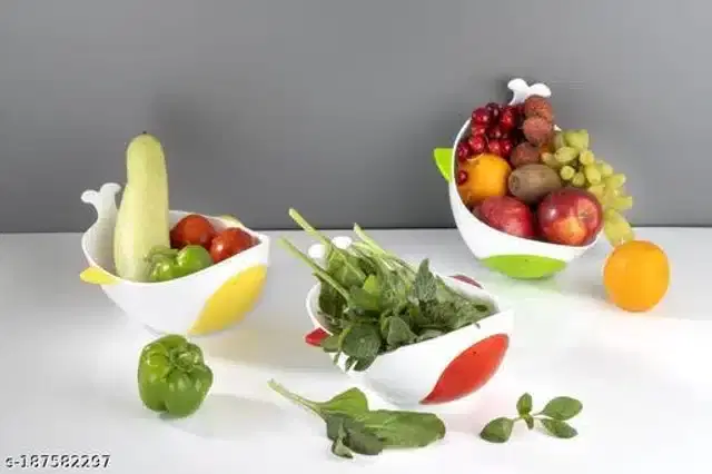 Plastic Food Strainer, Multicolor, Pack of 3