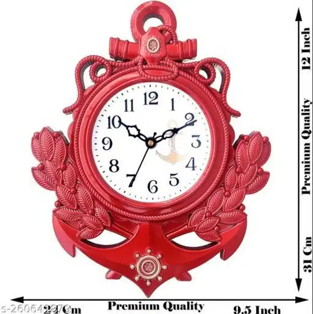 Analog Wall Clock, Red, 31x24 cm