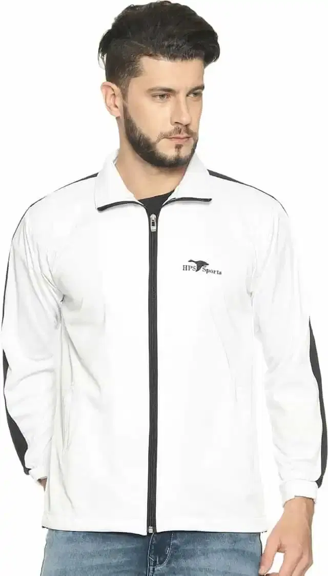 HPS Sports Full Sleeve Solid mens Jacket (White, XL) (HP0334)