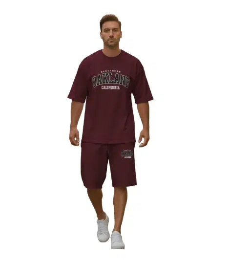 Polyester Printed T-shirt With Matching Shorts, Wine (S)