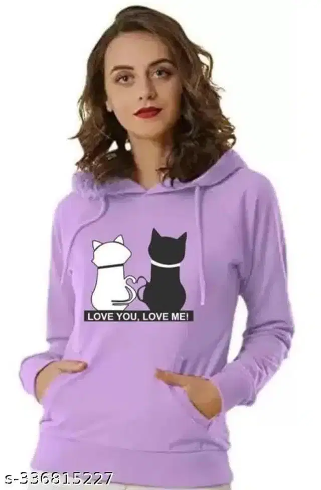 Woolen Printed Full Sleeves Hooded Sweatshirt for Girls (Lavender, 10-11 Years)