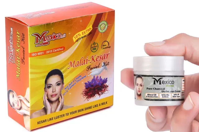 Maxico Herbs Malai Kesar Facial Kit with Charcoal Under Eye Cream, Pack of 2