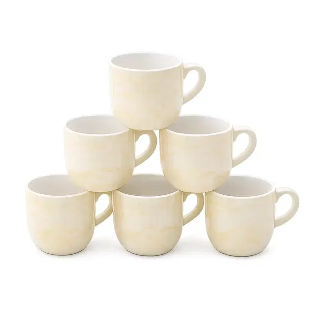 Ceramic Tea & Coffee Cup, Yellow, Pack of 6 (140 ml)