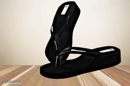 Solid Thong Flip-flops for Women (Black, IND-3)
