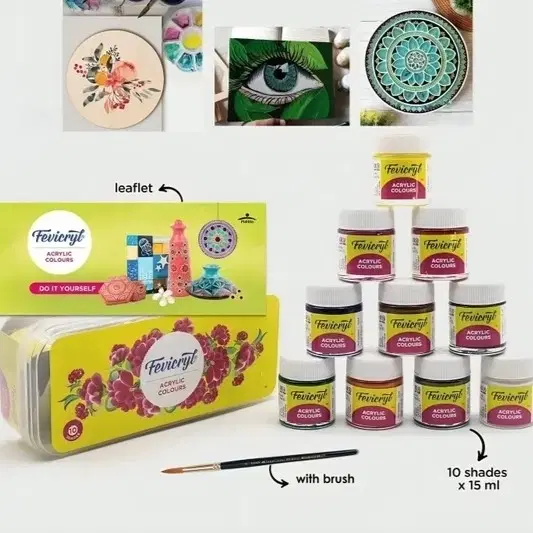 Pidilite Acrylic Colours Sunflower Kit, [10 Colors x 15 ml]