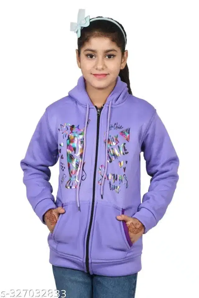 Woolen Full Sleeves Hooded Sweatshirt for Girls (Purple, 10-11 Years)