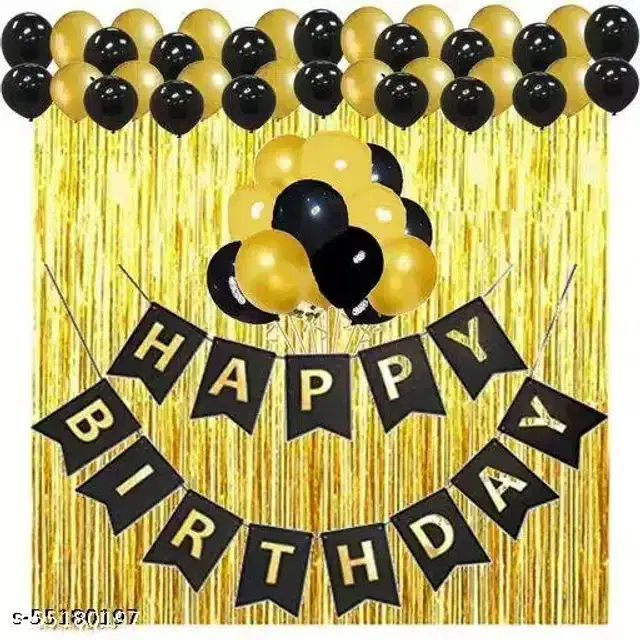 Birthday Decoration Kit, Black & Gold, Pack of 23