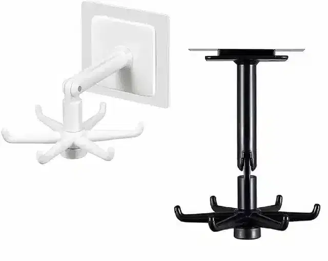 Pallavi Trading H 6 Hooks 2 Pack Under Cabinet Utensil Holder 360° Rotatable Adhesive Kitchen Hooks Space Saving No Drilling