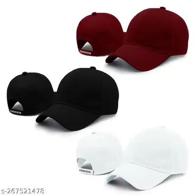 Cotton Caps for Men & Women, Set of 3 (Multicolor)