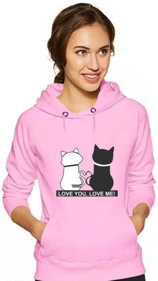 Fleece Hooded Sweatshirt for Women (Pink, S)