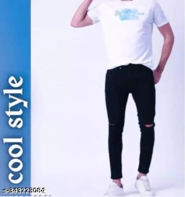 Denim Slim Fit Jeans for Men (Black, 28)