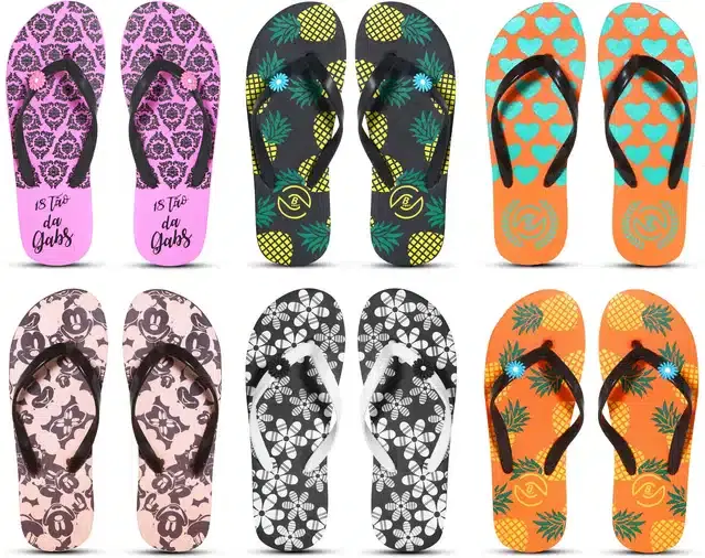 Flip Flops for Women, Pack of 6 (Multicolor, 5)