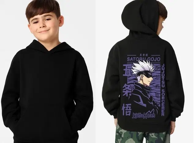 Light Fleece Printed Hoodie for Kids, Black (2-4 Years)
