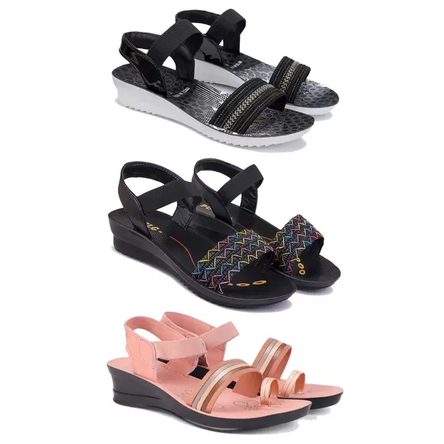 Sandals for Women, Set of 3 (Multicolor, 8)
