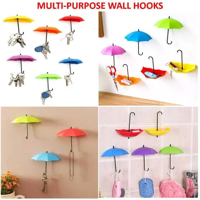 Pinak Plastic Umbrella Key Hat Wall Multipurpose Holder Hanger Hooks, Pack Of 12, Multicolour, PS-207