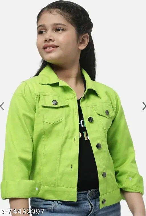 Cotton Blend Jacket for Girls (Green, 5-6 Years)