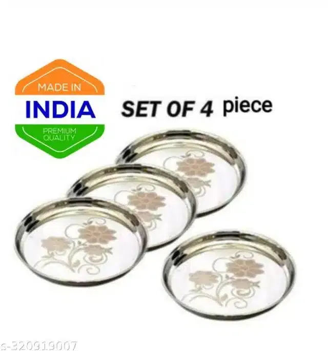 Stainless Steel Dinner Full Plates, Silver, Pack of 4