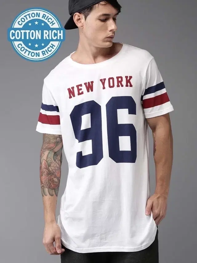 Round Neck Printed T-Shirt for Men, White (XL)