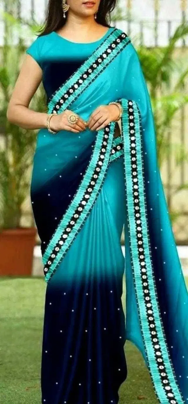 Georgette Solid Saree for Women (Teal, 6.3 m)