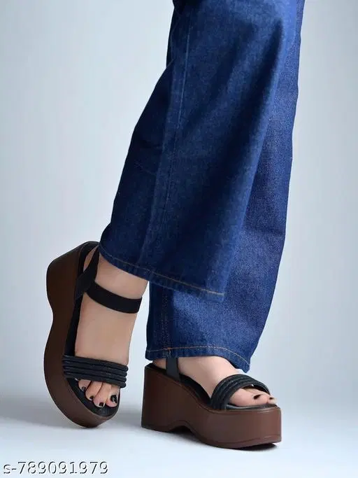 Shoetopia Solid Heel Sandals (Black, IND-7)