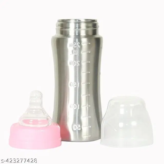 Stainless Steel Milk Bottle for Baby, Silver & Pink, 250 ml