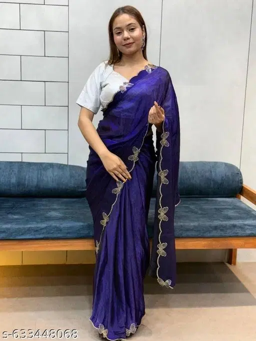 Silk Printed Saree for Women, Blue (6.3 M)