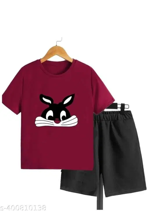 Cotton Blend Printed Clothing Set for Boys, Maroon (6-7 Years)