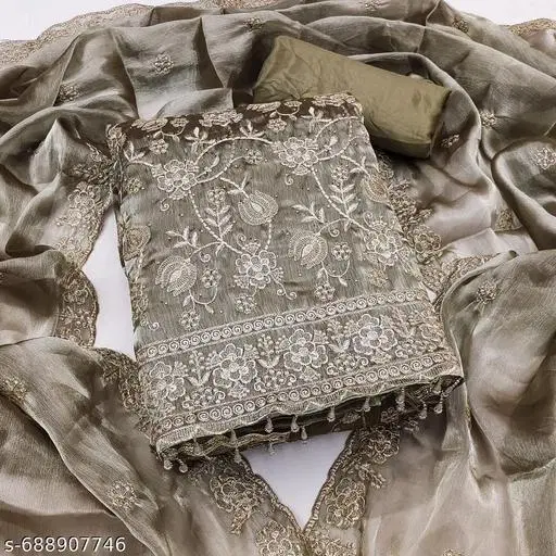 Embroidered Anarkali Suit for Women (Gold, Un Stitched)