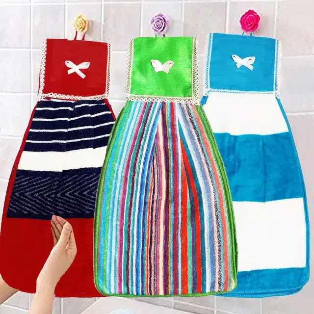 Cotton Hanging Hand Towel, Multicolor, Pack of 3
