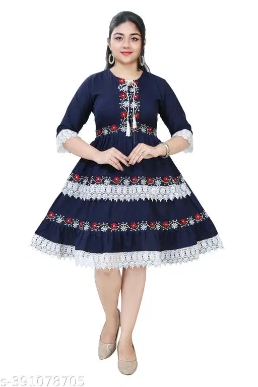 Embroidered Kurta for Women (Blue, S)