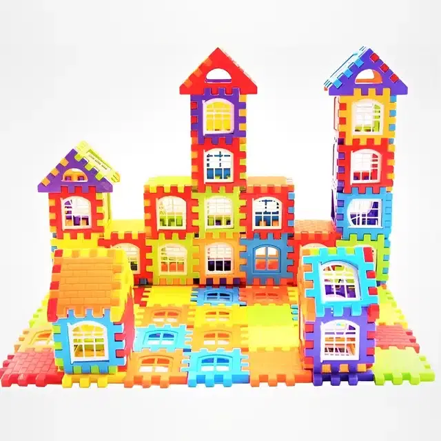 Plastic Educational Big House 65 Pcs Building Blocks Toy Set for Kids, Multicolor