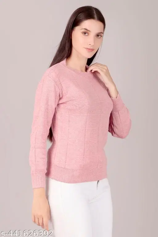 Acrylic Sweater for Women (Pink, XL)