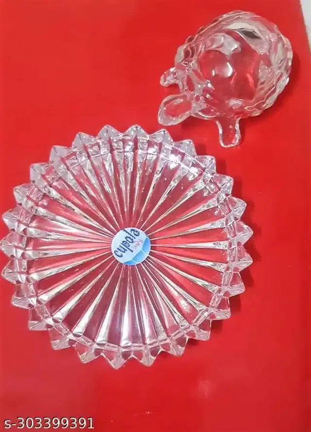 Feng Shui Crystal Turtle with Plate, Transparent, Set of 1