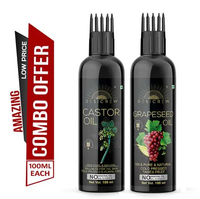 Desi Crew Pure Castor Oil & Grapeseed Oil, Pack Of 2, 100 ml, KGE-136
