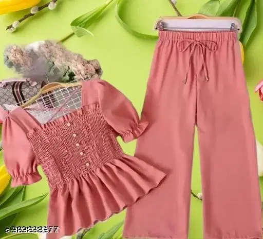Stylish Jumpsuit for Girls (Peach, 8-9 Years)