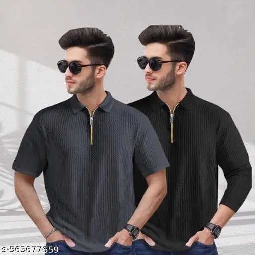 Cotton Blend T-shirt for Men, Black & Grey, Pack of 2 (S)