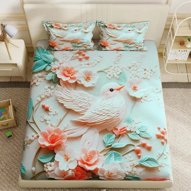 Premium 7D Bird Printed Bedsheet 90x100in