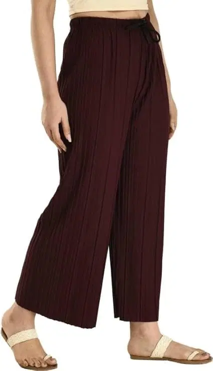 Poly spandex Loose Trouser / Pant for Women, Maroon (M)
