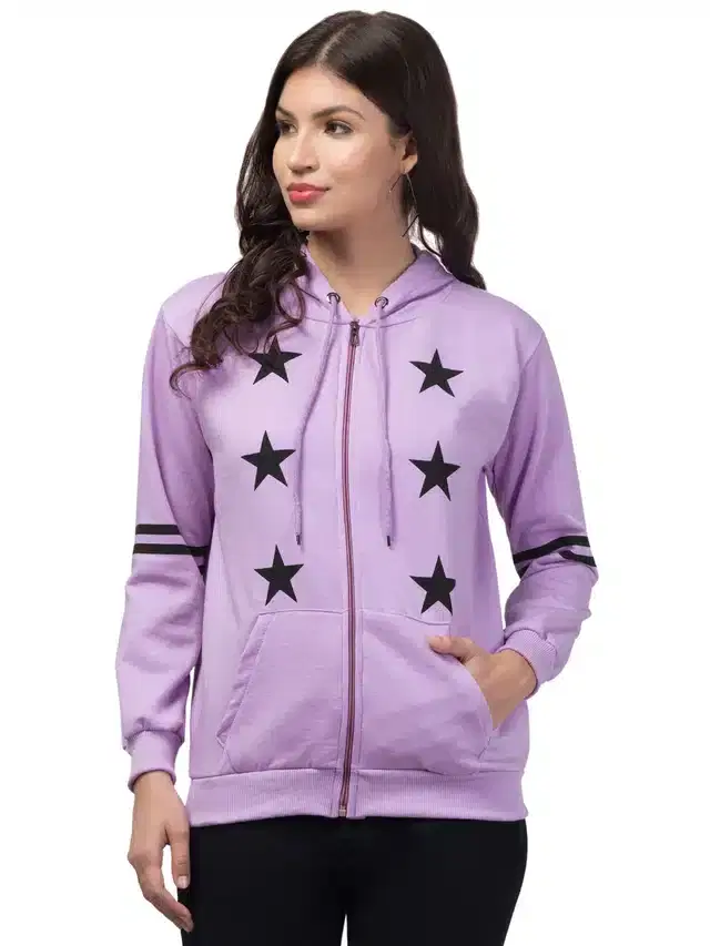 Full Sleeves Printed Hoodie for Women (Lavender, M)