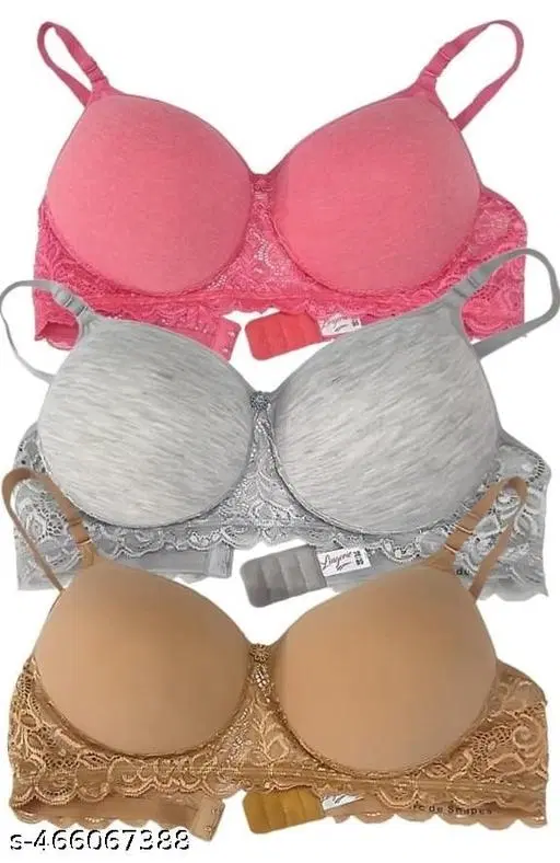 Cotton Blend Bra for Women, Multicolour, Pack of 3 (30B)