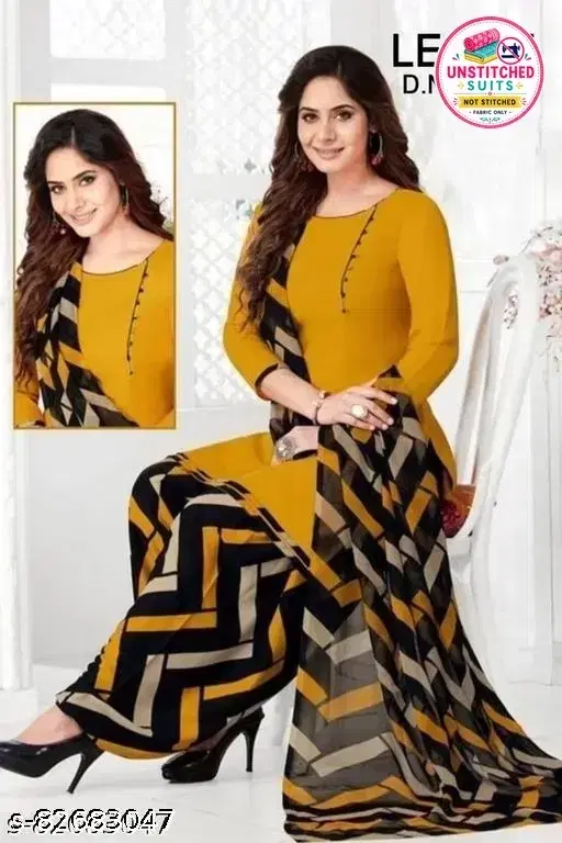 Crepe Printed Unstitched Suit with Dupatta for Women, Yellow