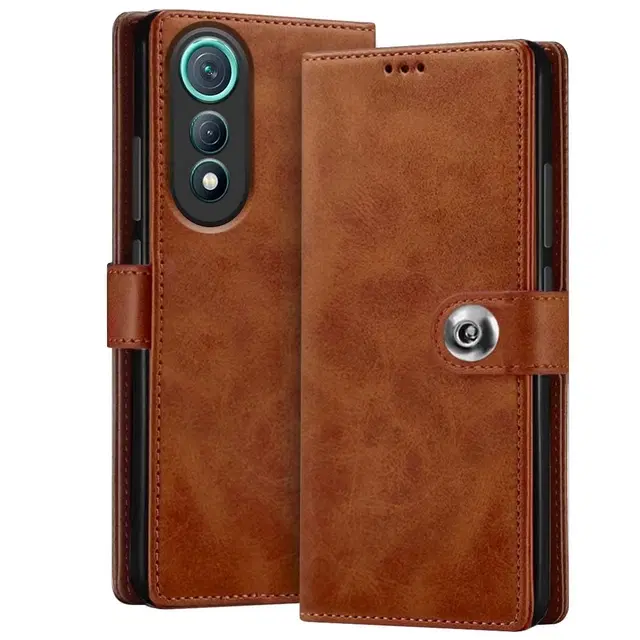 Artificial Leather Mobile Flip Cover for Tecno POVA CURVE (Brown)